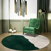 Tapis rond vert et grège, art abstrait en trois motifs 200 cm
