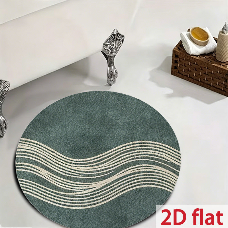 Tapis rond vert d'eau à lignes blanches ondulées, 4 tailles