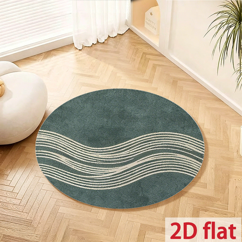 Tapis rond vert d'eau à lignes blanches ondulées, 4 tailles