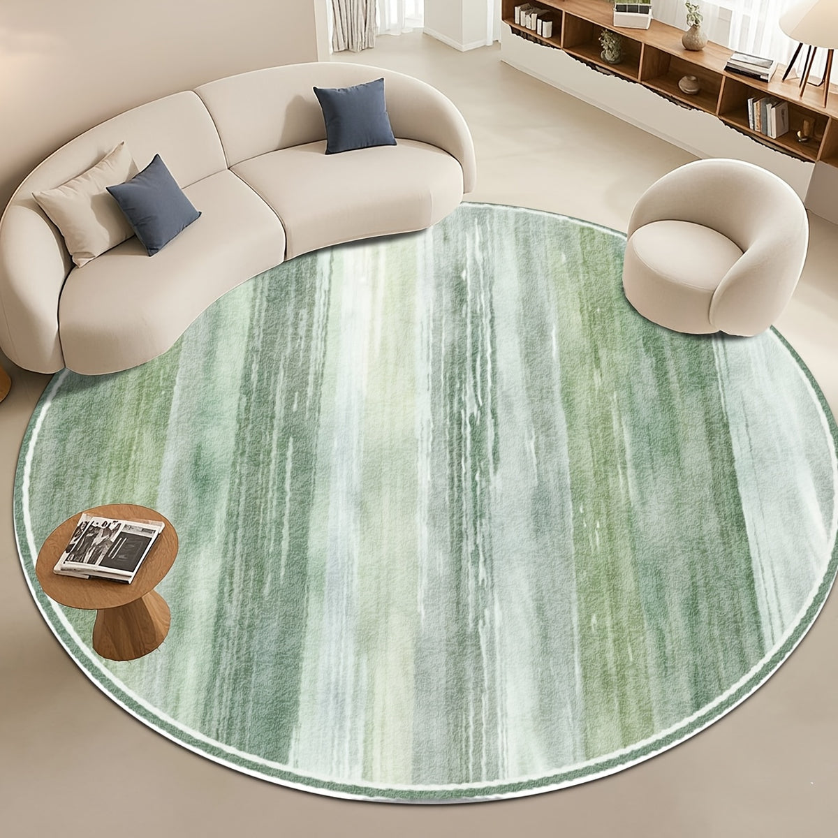 Tapis rond vert menthe à effet marbré, quatre diamètres