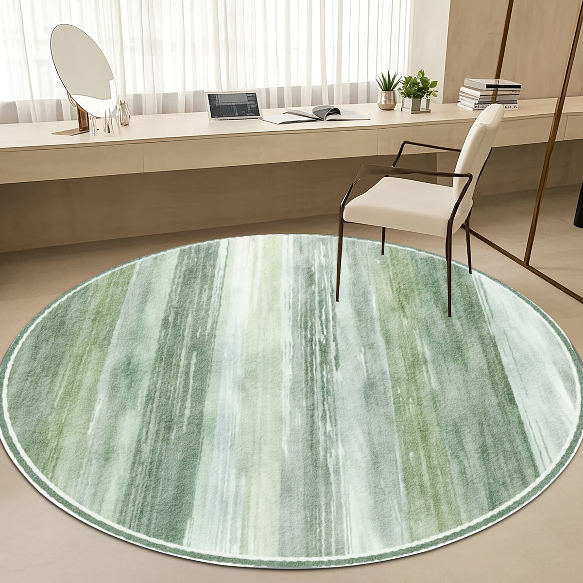 Tapis rond vert menthe à effet marbré, quatre diamètres