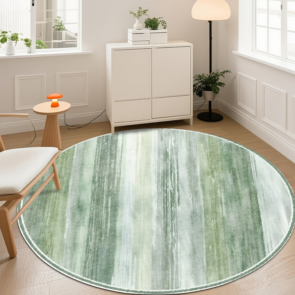 Tapis rond vert menthe à effet marbré, quatre diamètres