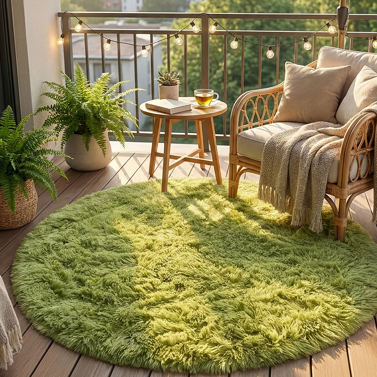 Tapis rond vert à longue pile / 80*80cm/31.49*31.49 Pouces