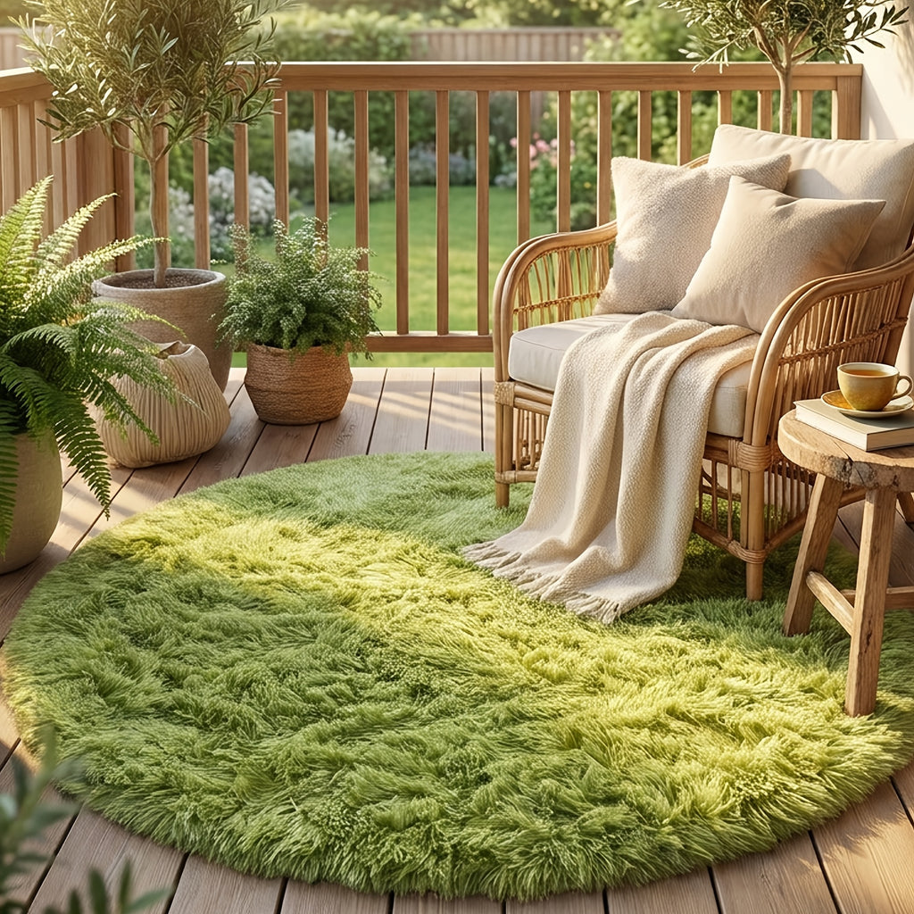 Tapis rond vert à longue pile / 100*100cm/39.37*39.37 pouces
