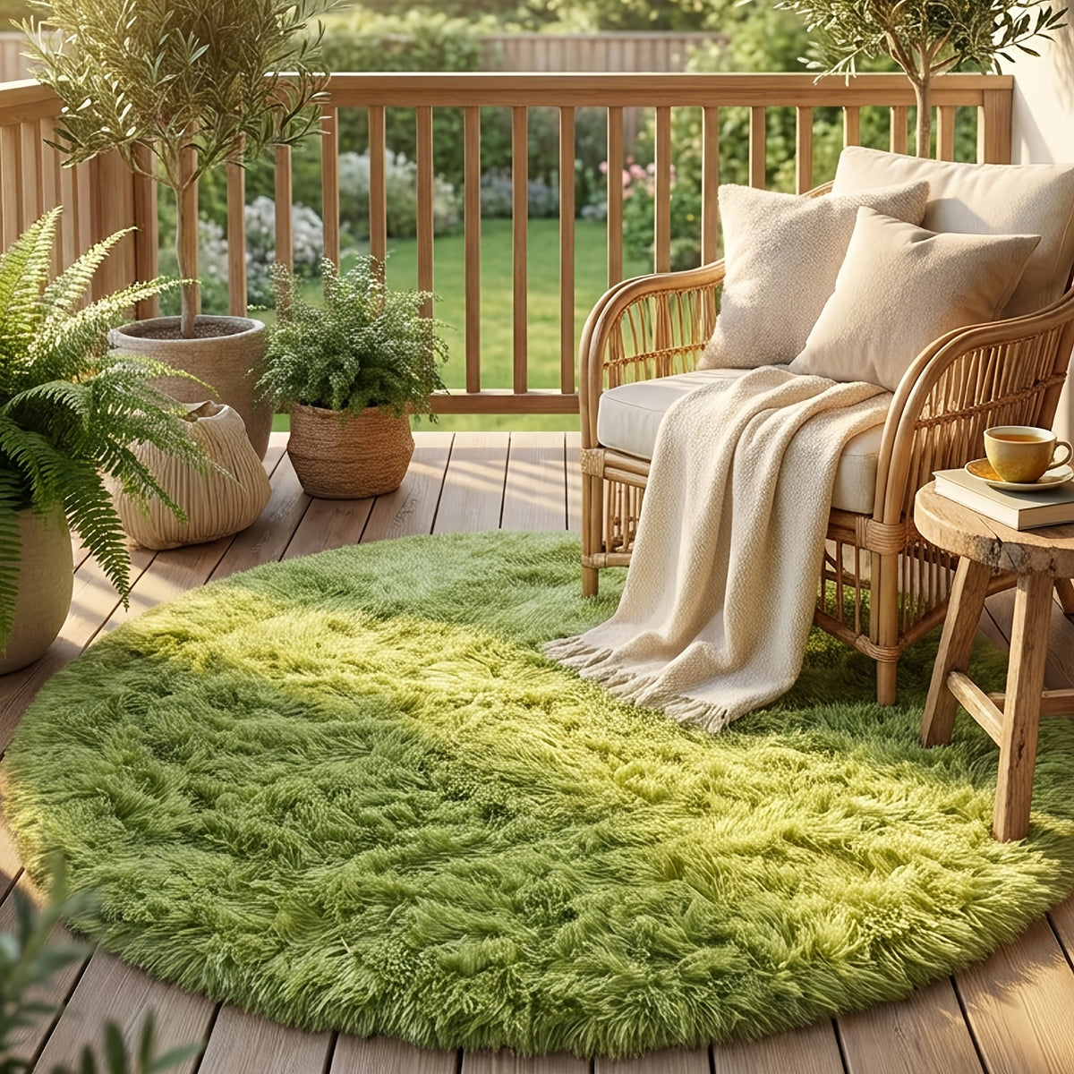 Tapis rond vert à longue pile / 100*100cm/39.37*39.37 pouces