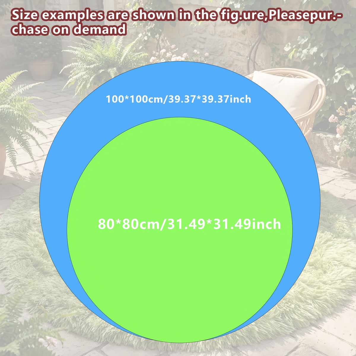 Tapis rond vert mousse à poils longs, dos TPR antidérapant