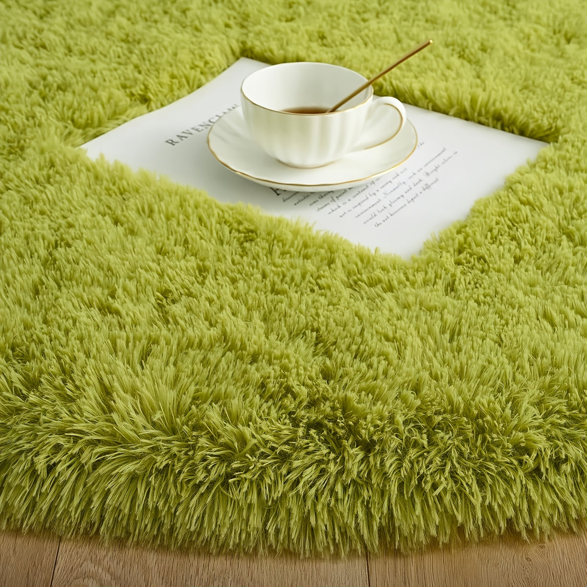 Tapis rond vert mousse à poils longs, dos TPR antidérapant