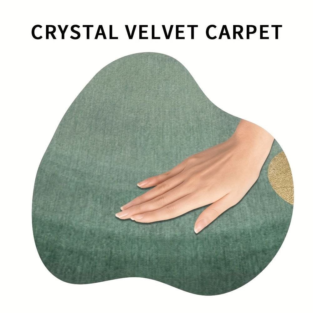 Tapis rond vert sauge à bordure et pois dorés, Ø 180 cm