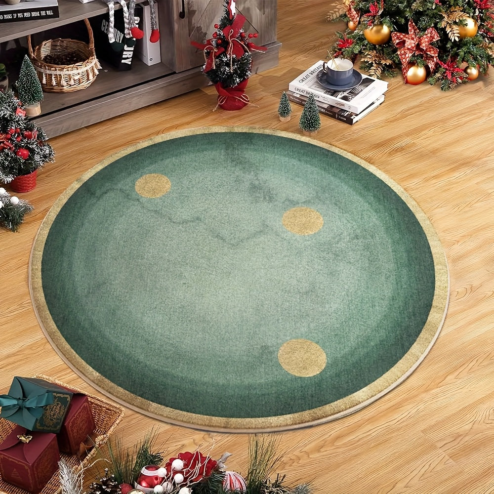 Tapis rond vert sauge à bordure et pois dorés, Ø 180 cm