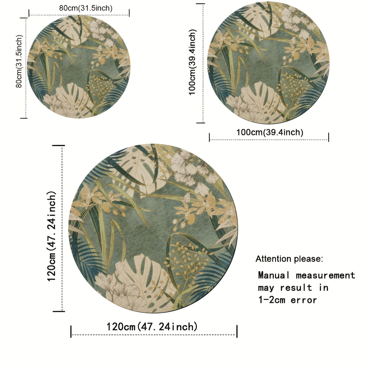 Tapis rond vert sauge à feuillage tropical, Ø 100 à 200 cm