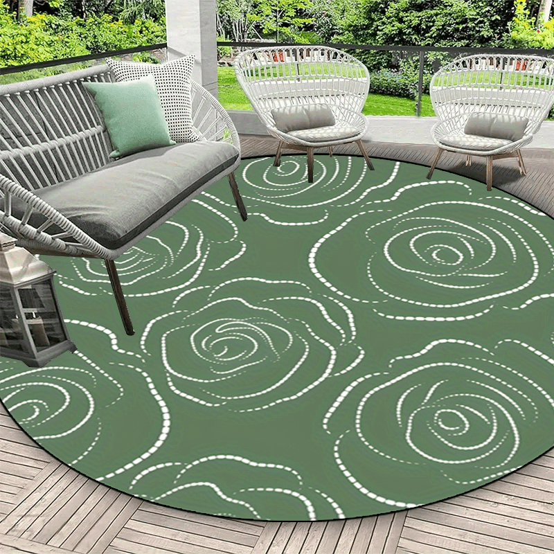 Tapis rond vert sauge à roses blanches pointillées, Ø 60 à 160