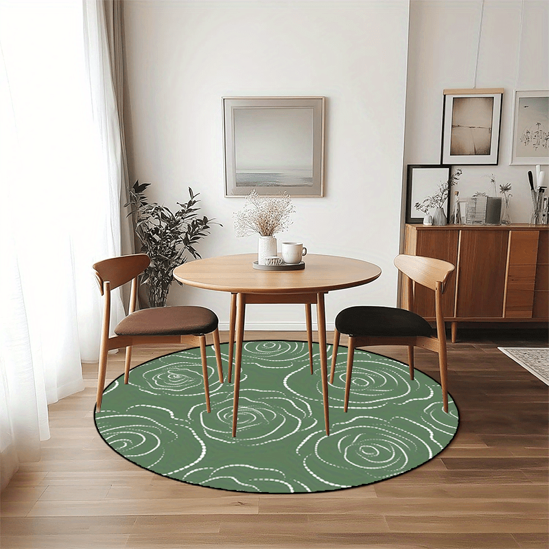Tapis rond vert sauge à roses blanches pointillées, Ø 60 à 160