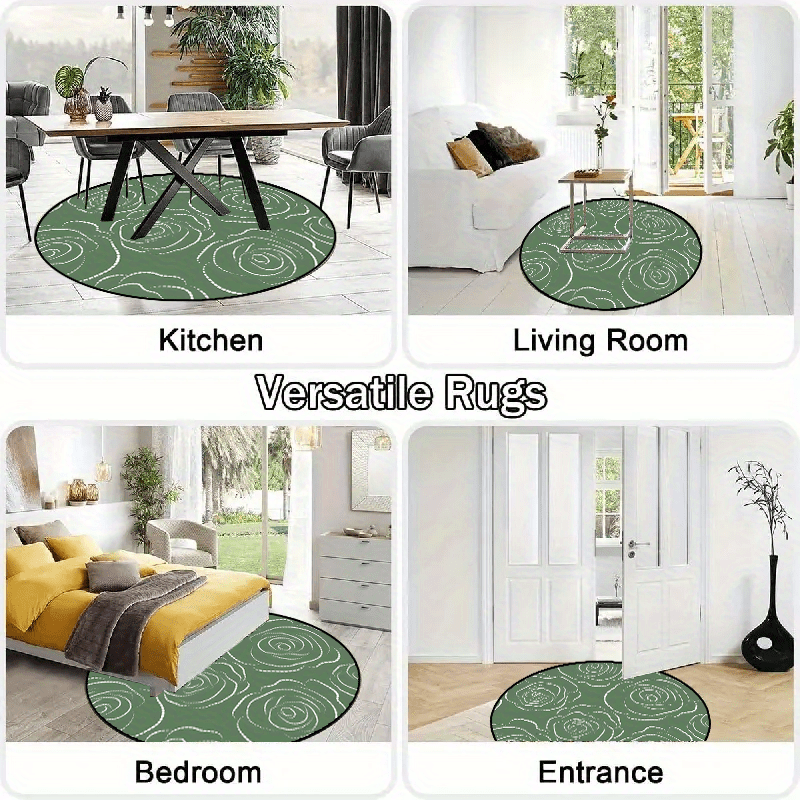 Tapis rond vert sauge à roses blanches pointillées, Ø 60 à 160