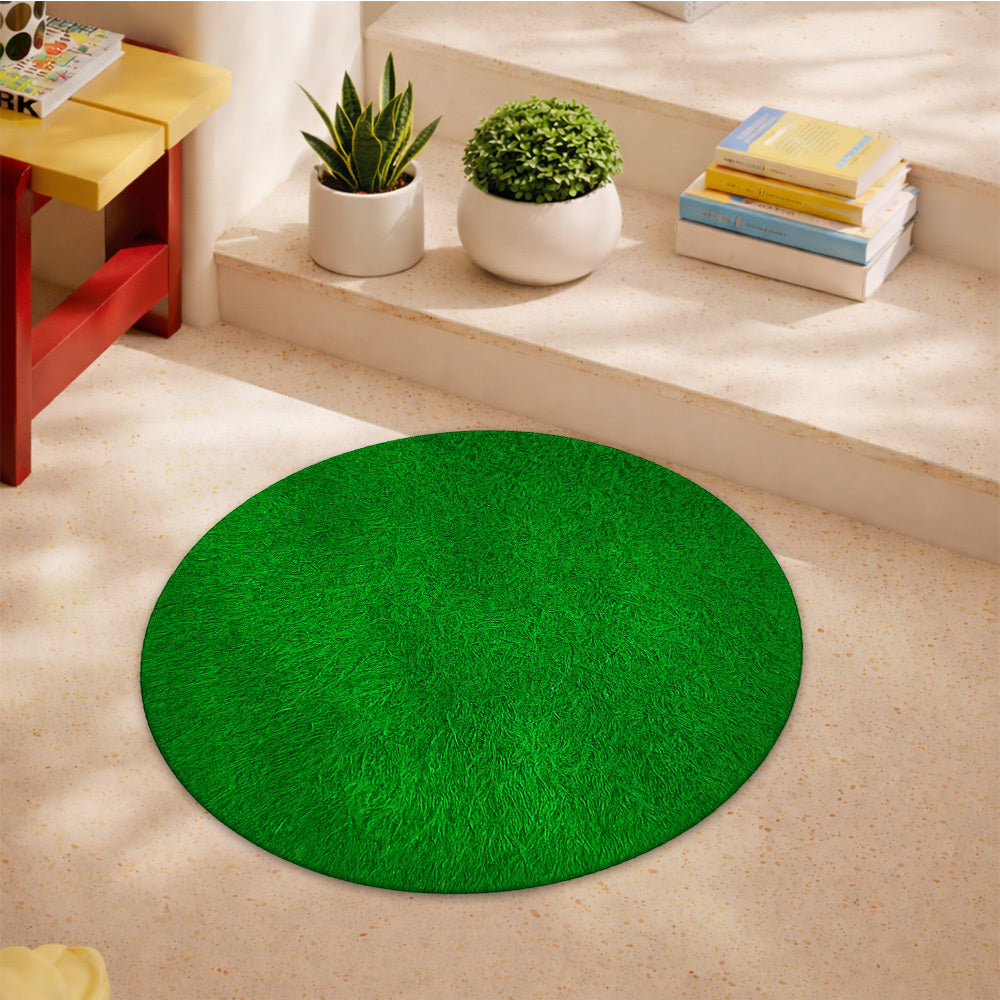 Tapis rond vert à texture de gazon, cercle unique de 150 cm