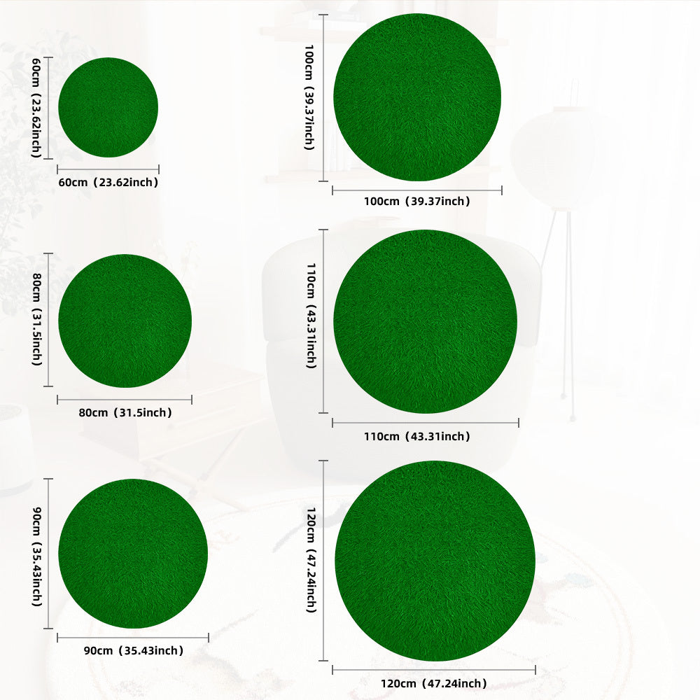 Tapis rond vert à texture de gazon, cercle unique de 150 cm