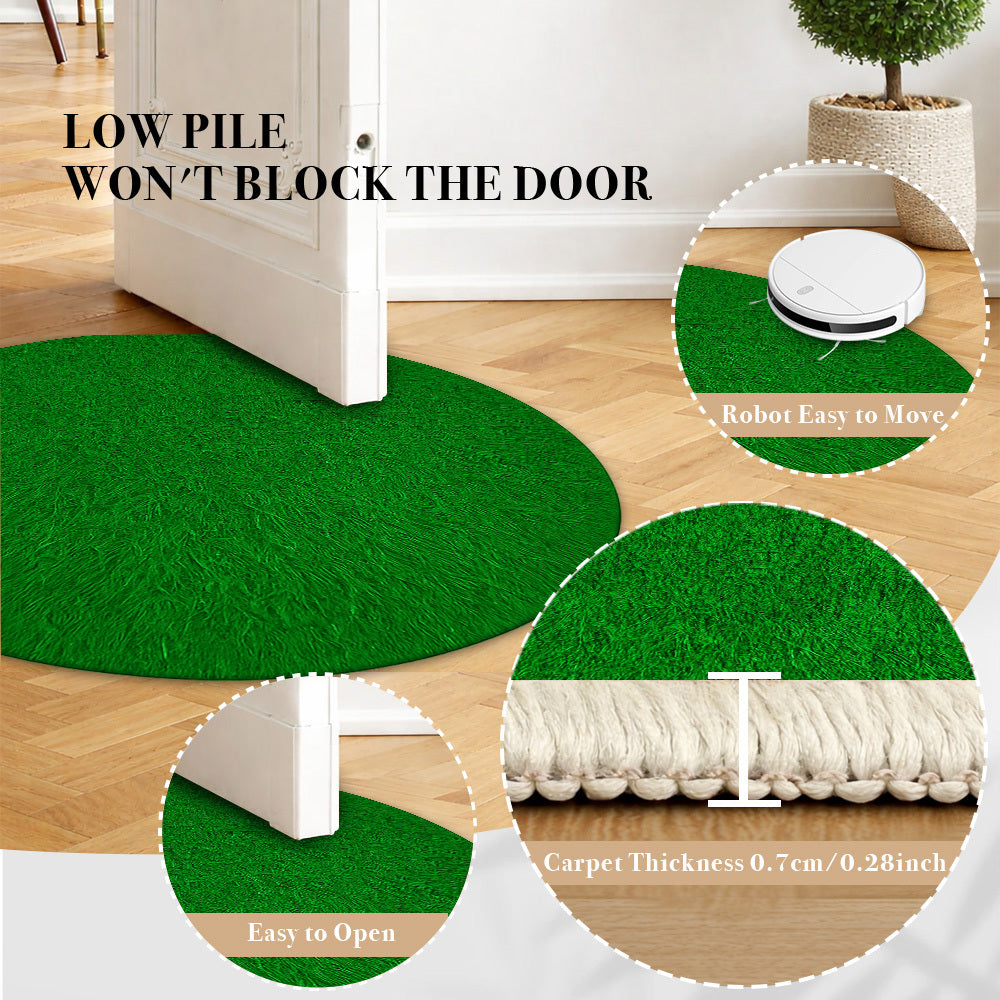 Tapis rond vert à texture de gazon, cercle unique de 150 cm