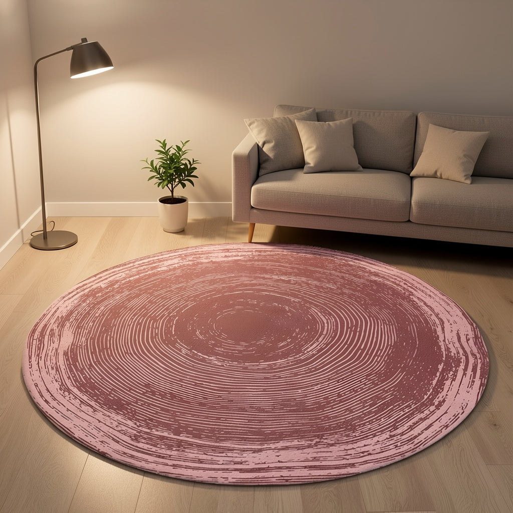 Tapis rond vieux rose à spirale brossée, Ø 180 cm unique