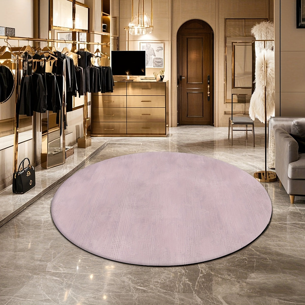 Tapis rond vieux rose au velours strié, un seul Ø 160 cm