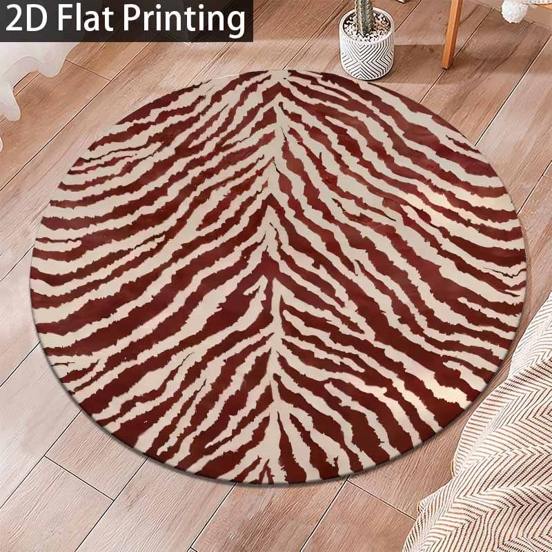 Tapis rond zébré bordeaux et écru, velours imprimé à plat